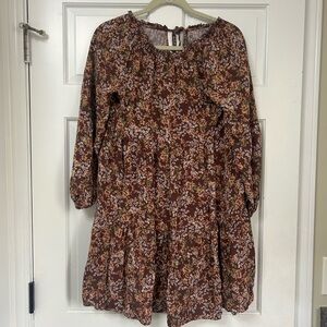 Floral Tiered Dress in Brown Size Medium